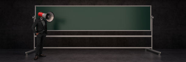 拿着扩音器而不是脑袋的商人。三维渲染图片下载