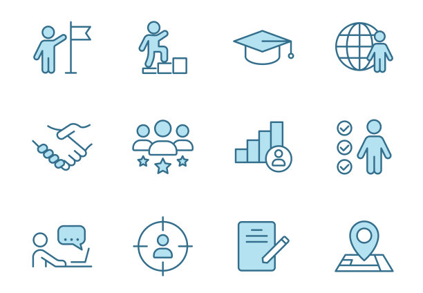 猎头线性矢量图标在两种颜色孤立的白色背景。猎头蓝色图标设置为网页设计，用户界面，移动应用程序和打印图片下载