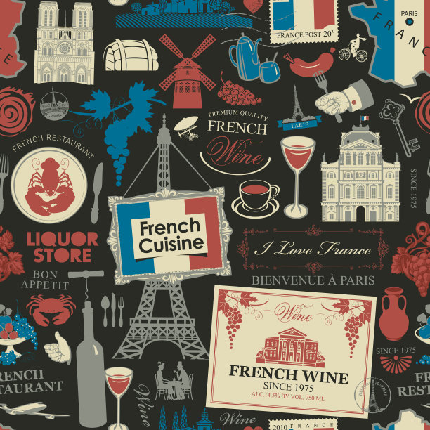 无缝模式的主题法国菜图片下载