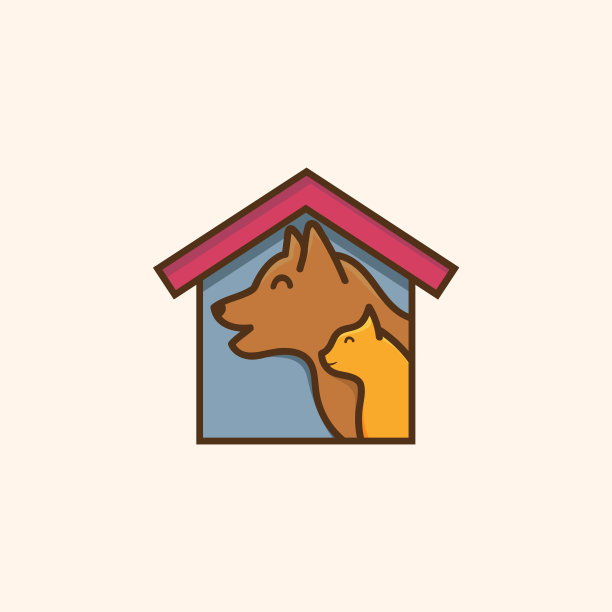 宠物家家标志向量。狗和猫屋图标线艺术大纲图片下载