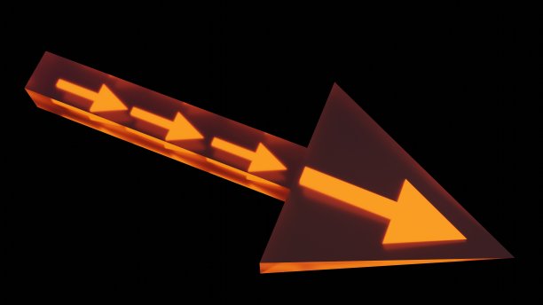 红色的发光玻璃箭头。3 d渲染。图片下载