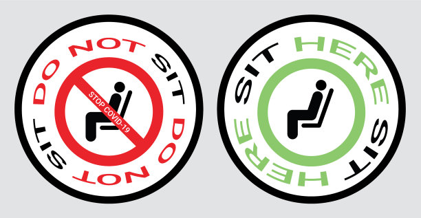 不要坐这儿和坐这儿签名预防COVID-19图片下载