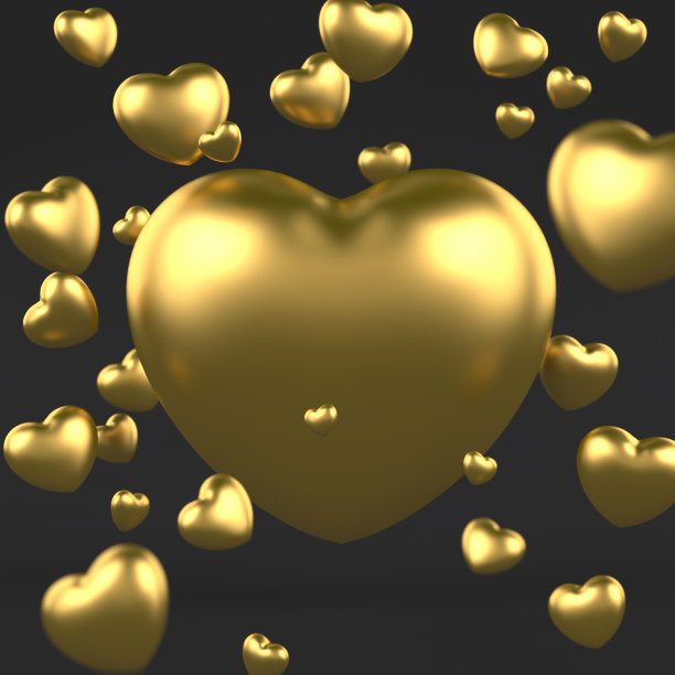 金心。黑色背景上的3D渲染图片下载