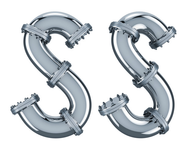 钢管的字母S, 3D渲染隔离在白色背景上图片下载