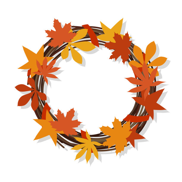 树枝和秋叶组成的花环。感恩节,万圣节装饰。图片下载