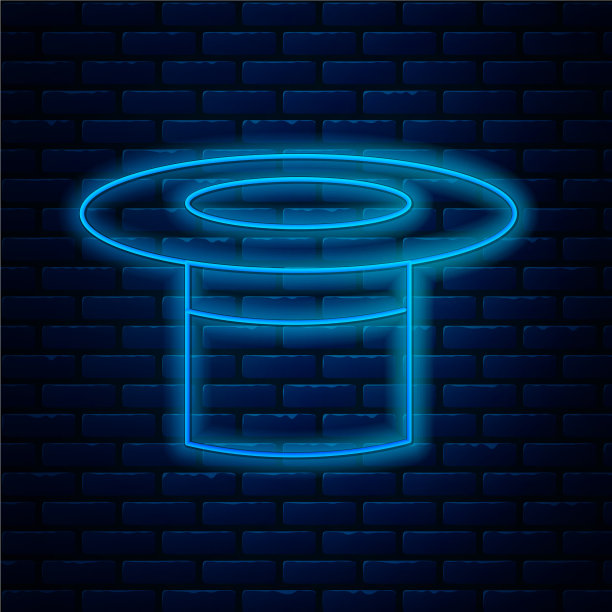 发光的霓虹线魔术师帽子图标孤立上图片下载