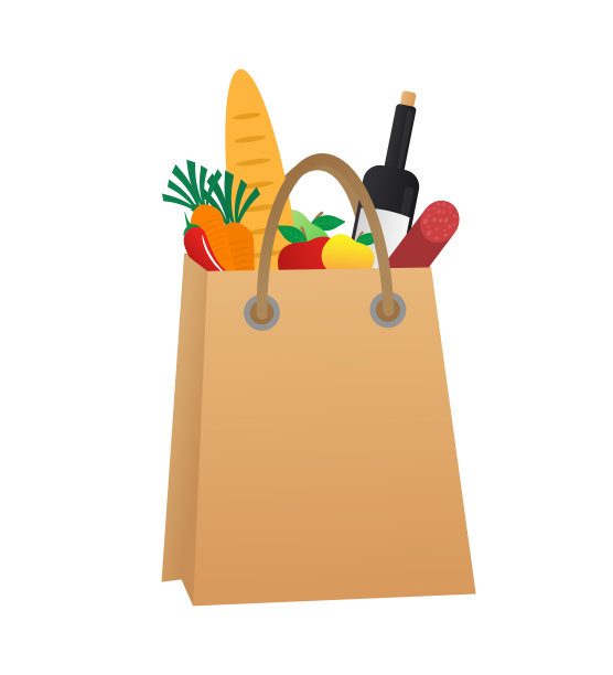 白色背景卡通风格的食品包装。食品交付。矢量平面卡通插图。图片下载