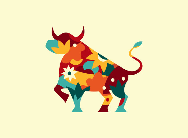 一头牛的彩色剪影，公牛。背景贺卡，传单，海报图片下载
