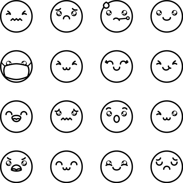 愤怒的表情符号和表情符号设置线条风格图片下载