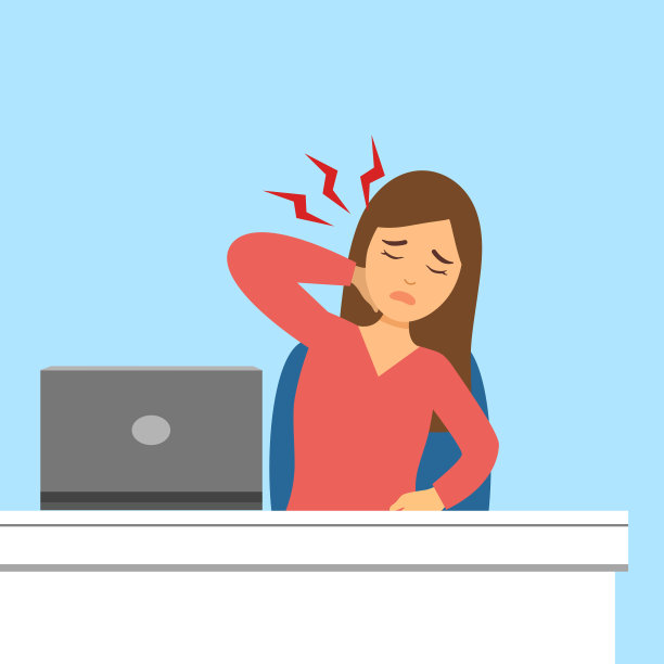 办公室综合征概念矢量说明。职场女性有颈部疼痛症状。图片下载