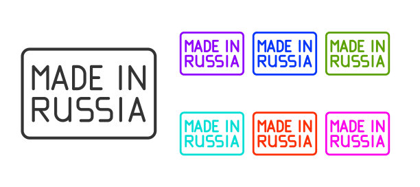 白色背景上孤立的“俄罗斯制造”图标。设置图标丰富多彩。向量图片下载