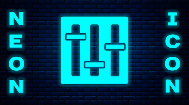 声音混音控制器图标隔离在砖墙的背景上。Dj设备滑动按钮。混合控制台。向量图片下载