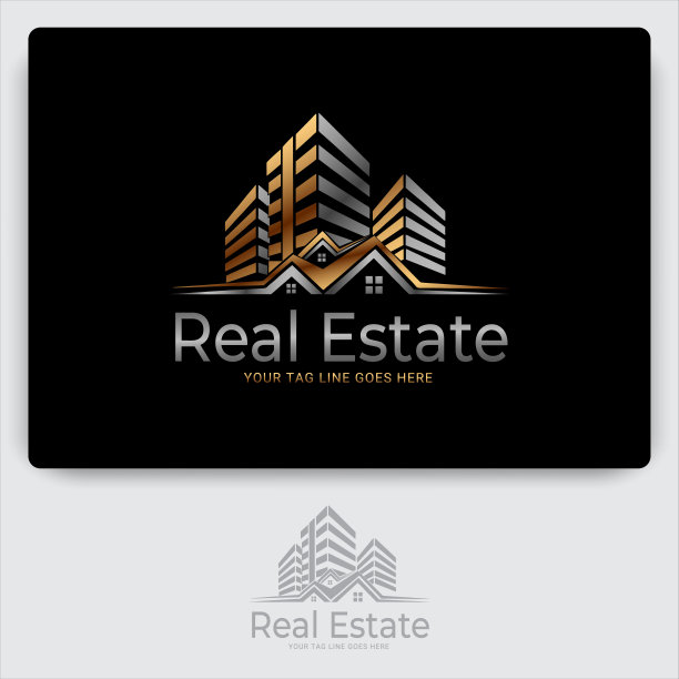 黄金地产，建筑和建筑标识向量设计图片下载