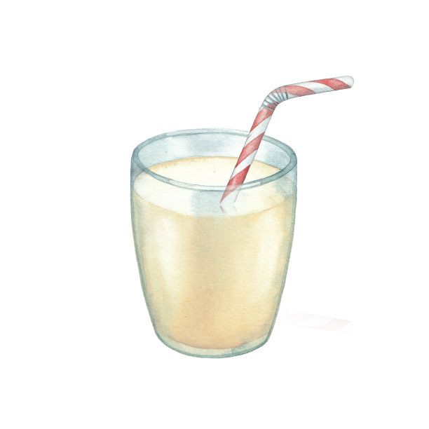 水彩玻璃的植物基牛奶和里面的管。图片下载