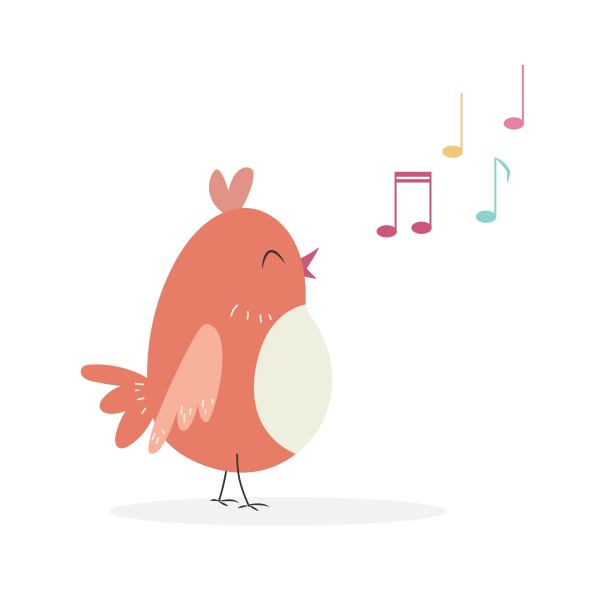 可爱的卡通小鸟角色在唱歌。矢量插图。图片下载