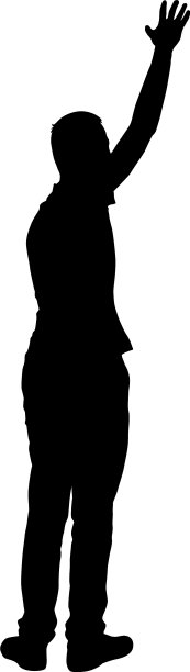 黑色的剪影，一个人的手臂高举在白色的图片下载