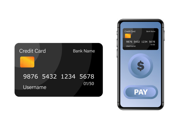 信用卡和带卡的银行应用程序。网上支付和金融概念。矢量模型。图片下载
