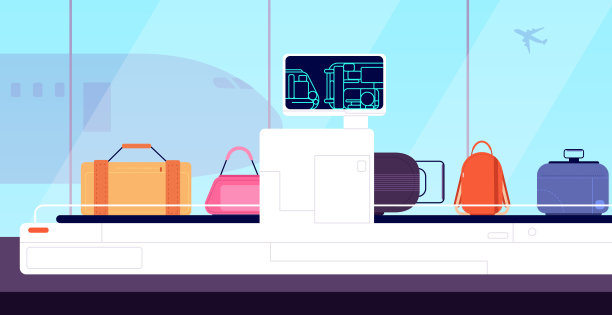 机场输送机。货物扫描仪，行李x线扫描检查。航站楼安检，行李检查控制矢量图图片下载