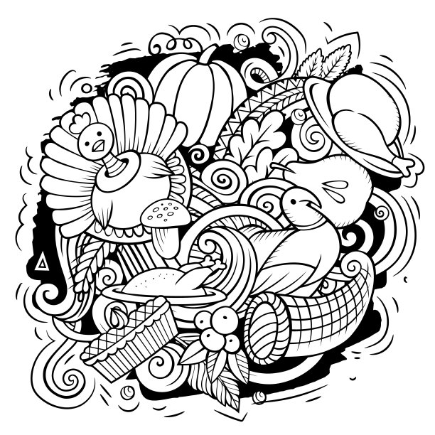 感恩节手绘卡通涂鸦插画。图片下载