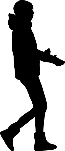 一个走路的女孩在白色背景上剪影图片下载