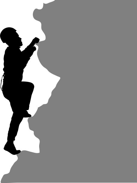 黑色剪影的攀岩者在白色的背景图片下载