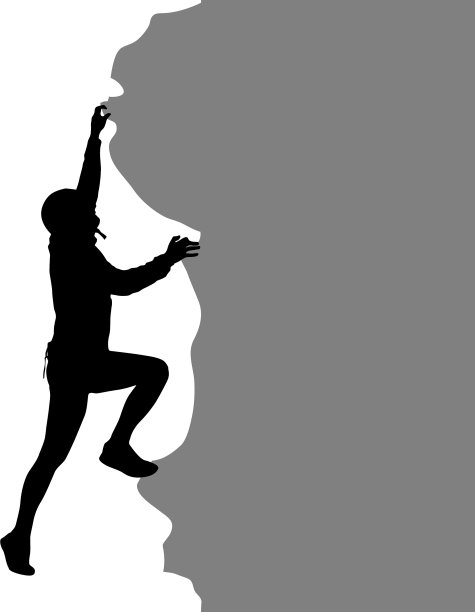 黑色剪影的攀岩者在白色的背景图片下载