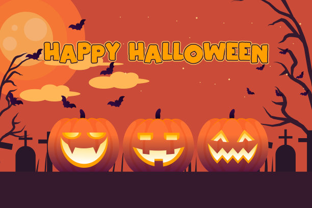 万圣节之夜诡异的背景有南瓜和飞行蝙蝠。向量股票插图图片下载