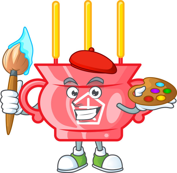 聪明的中国红香画家与画笔图标图片下载