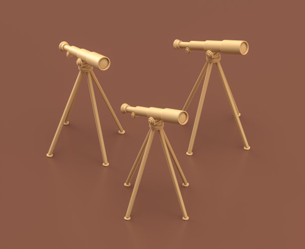 等距望远镜，露营物体和场景，棕色背景上的单色黄色露营设备，3D渲染图片下载