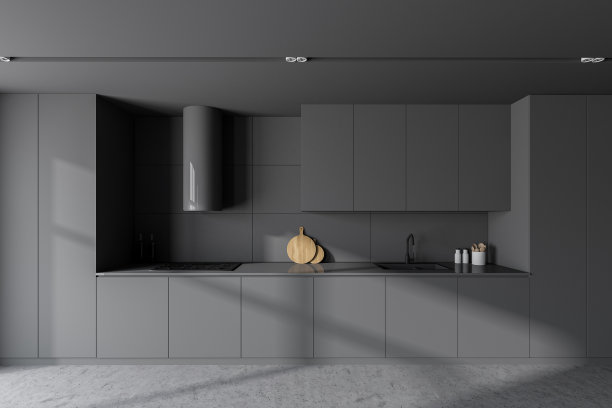 灰色的厨房内部有橱柜图片下载