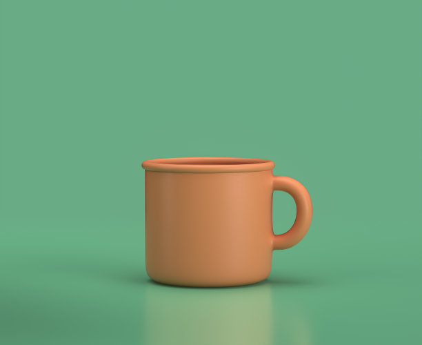 绿色背景上的单色咖啡杯，单色单色，3d渲染，露营设备图片下载