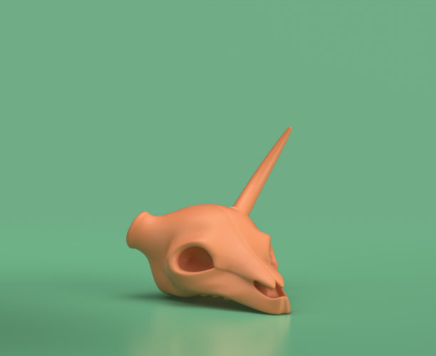 等距鹿颅骨在地上。绿色背景上的单色黄色露营设备，3D渲染图片下载