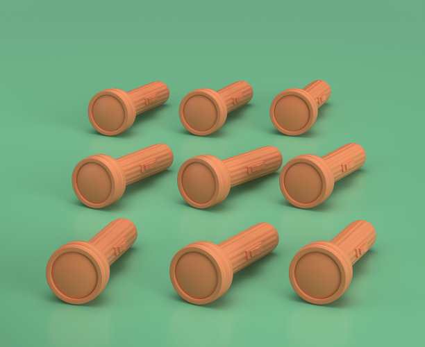 等距手电筒，露营对象和场景，单色黄色露营设备在绿色背景，3D渲染图片下载