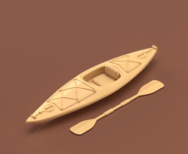 等距独木舟，露营对象和场景，单色黄色露营设备在棕色的背景，3D渲染图片下载