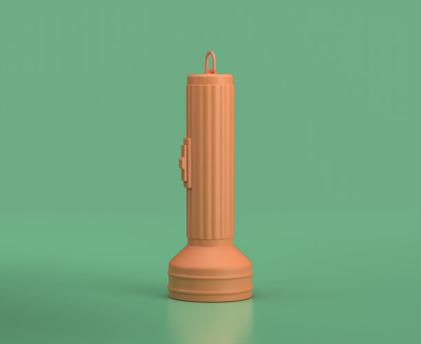 等距手电筒，露营对象和场景，单色黄色露营设备在绿色背景，3D渲染图片下载