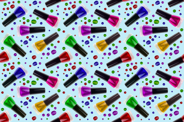 时尚无缝抽象图案的彩色指甲油。女性美容化妆品配件，俯视图图片下载