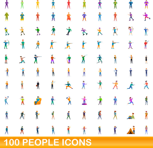 100人图标设置卡通风格图片下载
