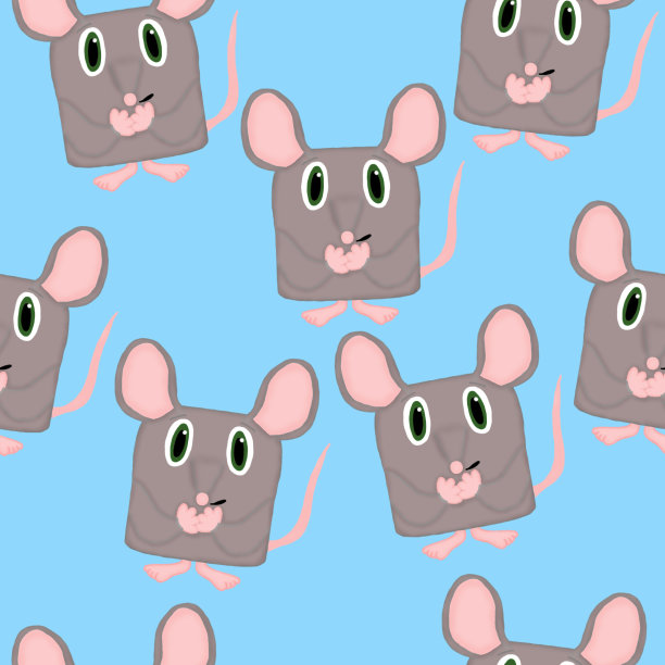 蓝色背景下老鼠的无缝模式图片下载