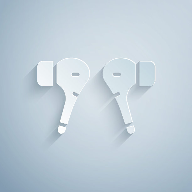 剪纸空气耳机图标图标孤立在灰色背景。无线支架，以防耳机和电子配件。纸艺术风格。向量图片下载