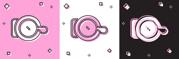 设置自行车钟图标孤立在粉红色和白色，黑色背景。向量图片下载