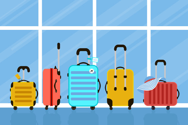 夏天的时候，机场旅行袋上的行李箱图片下载