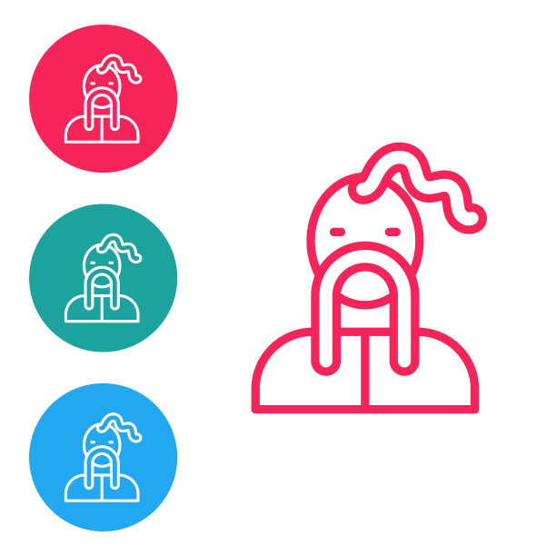 红线，白色背景上孤立的乌克兰哥萨克图标。在圆形按钮中设置图标。向量图片下载