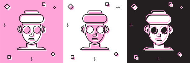 设置面部化妆面具图标隔离在粉红色和白色，黑色的背景。美容、医药、保健。向量图片下载