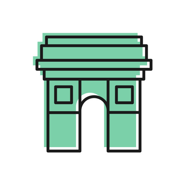 黑色线凯旋门图标孤立在白色背景。法国巴黎的地标。向量图片下载