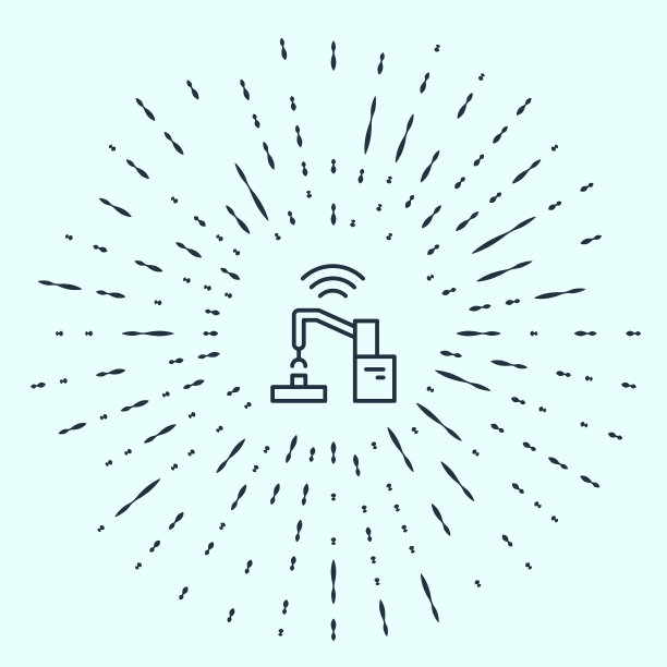 黑线工业机器机器人手臂工厂图标孤立在灰色背景上。工业机器人机械手。抽象的圆随机点。向量图片下载