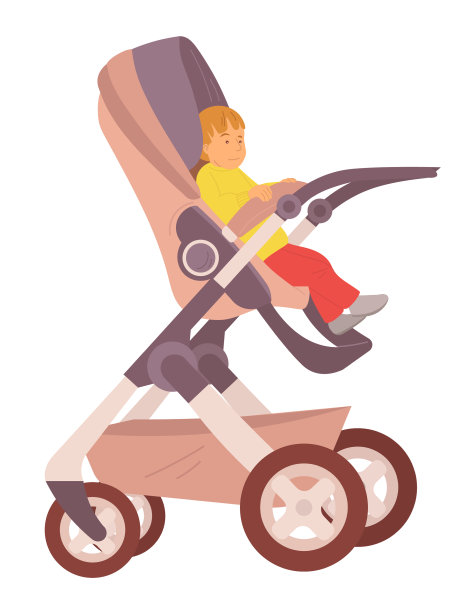 蹒跚学步的孩子坐在婴儿车里图片下载