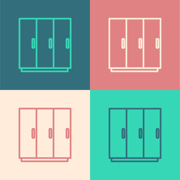 波普艺术线衣柜图标孤立的颜色背景。向量图片下载