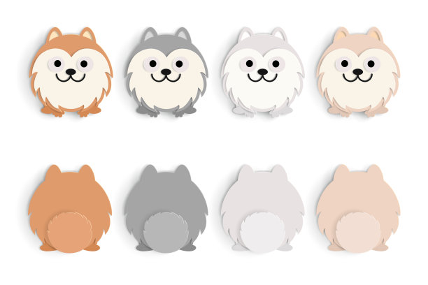 矢量纸艺术和景观，数字工艺风格的滑稽卡通可爱的博美犬在白色的背景。图片下载