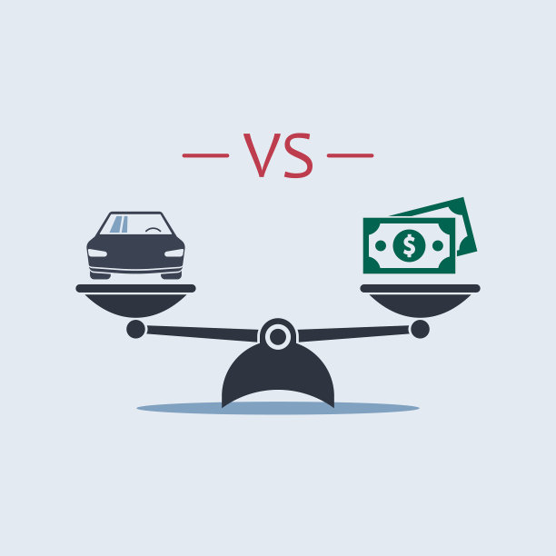汽车vs美元金钱的象征在规模上的象征在平面上图片下载