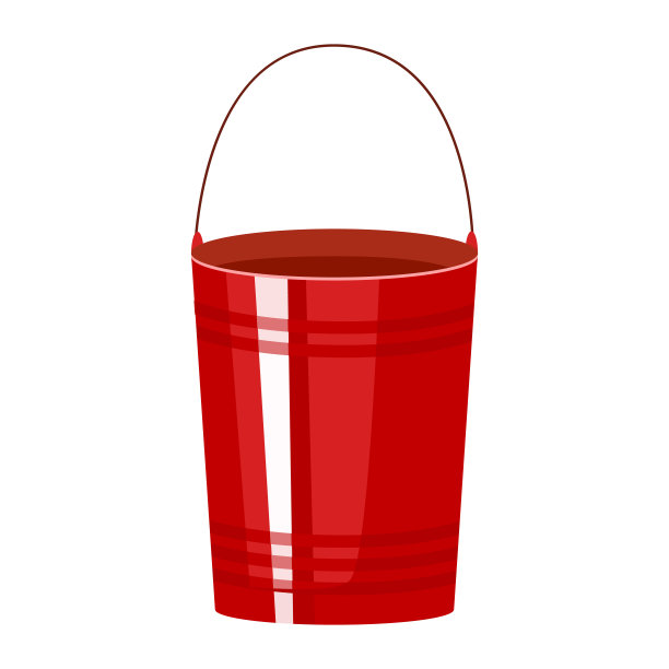 消防桶孤立在白色背景上。红色金属桶象征在平的风格。图片下载